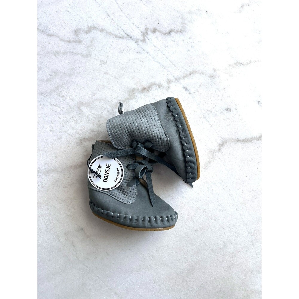 NWT!! Donsje Amsterdam Blue Grey Leather Baby Booties 12-18 Months